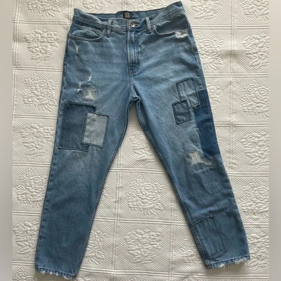 Urban Outfitters BDG Dad Slim Taper Fit Jean Medium Wash Patchwork Denim 33 - Picture 4 of 16